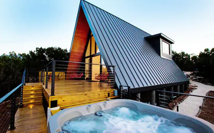 Modern Aframe Tucked in Nature, cabin with a private hot tub, photo 1