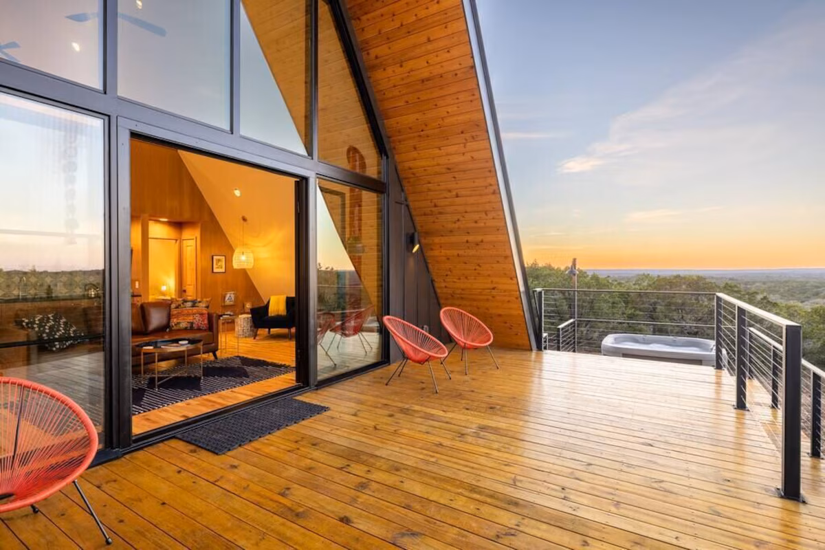 Modern Aframe Tucked in Nature, cabin with a private hot tub, photo 3