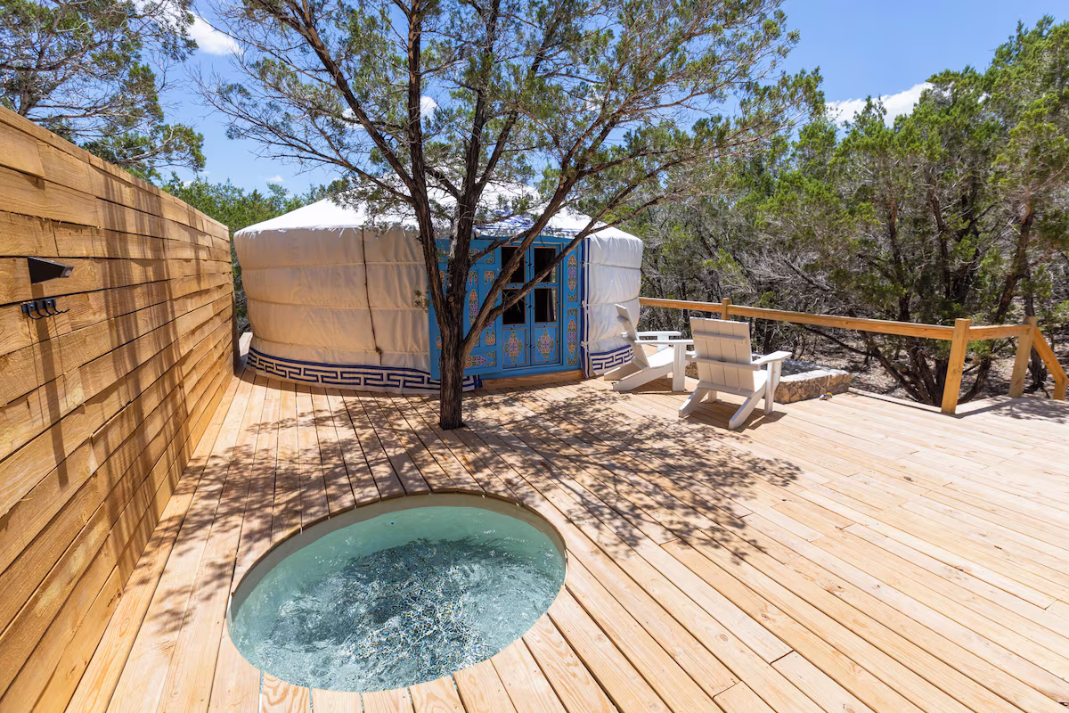 Secluded, Romantic Yurt, cabin with a private hot tub, photo 2