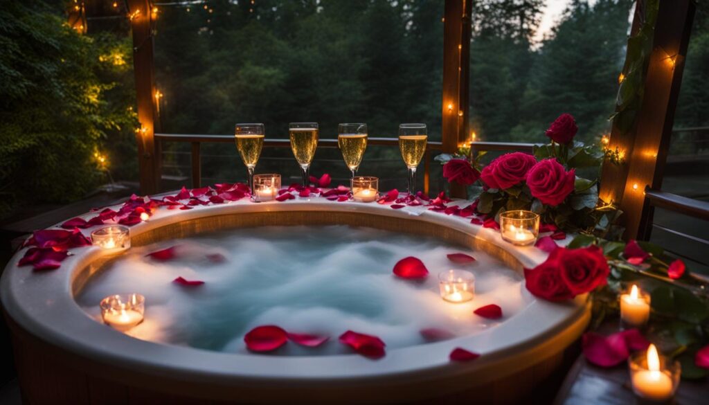 Intimate Hot Tub Setting with Spa Decorations