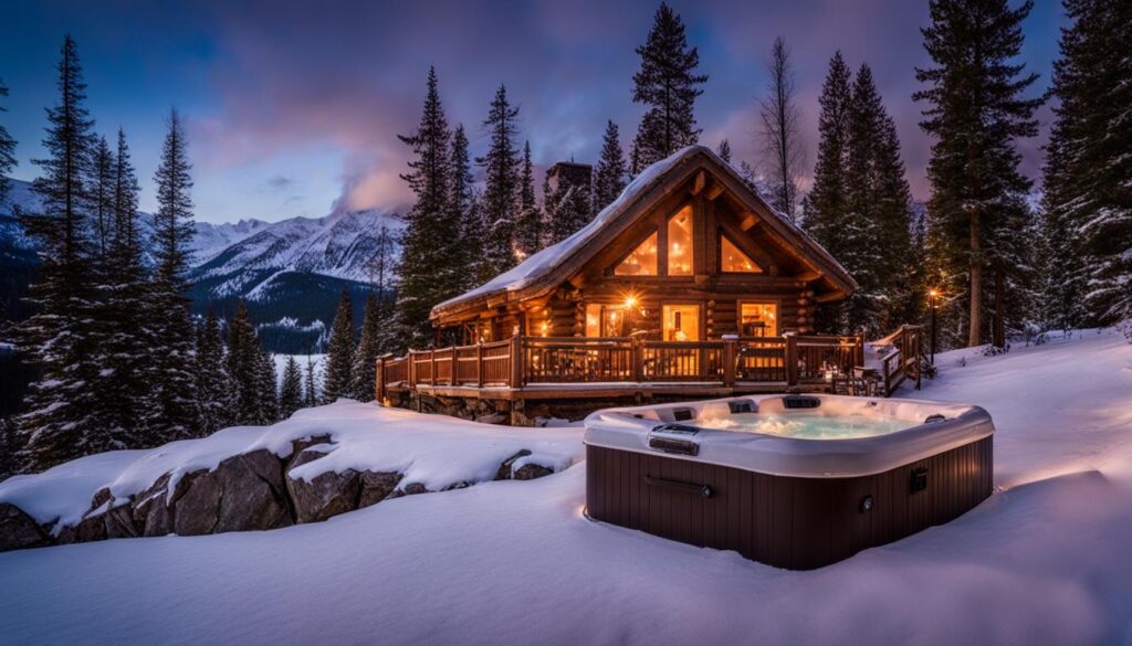 Winter cabin with hot tub