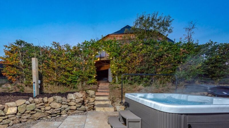 Silver Birch Treehouse @ Dalnoid, cabin with a private hot tub