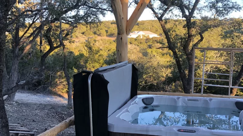 Unique Tilted Treehouse, cabin with a private hot tub, photo 1