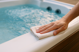 Wiping Hot Tub with Towel