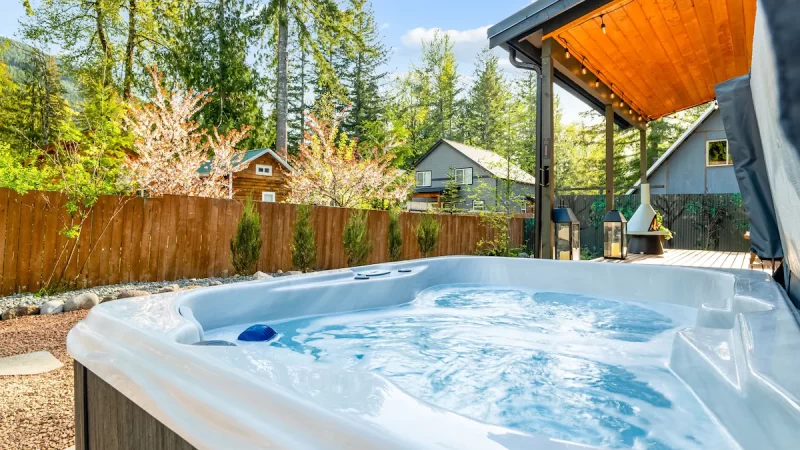 Chic Mt Rainier Escape, cabin with a private hot tub, photo 1