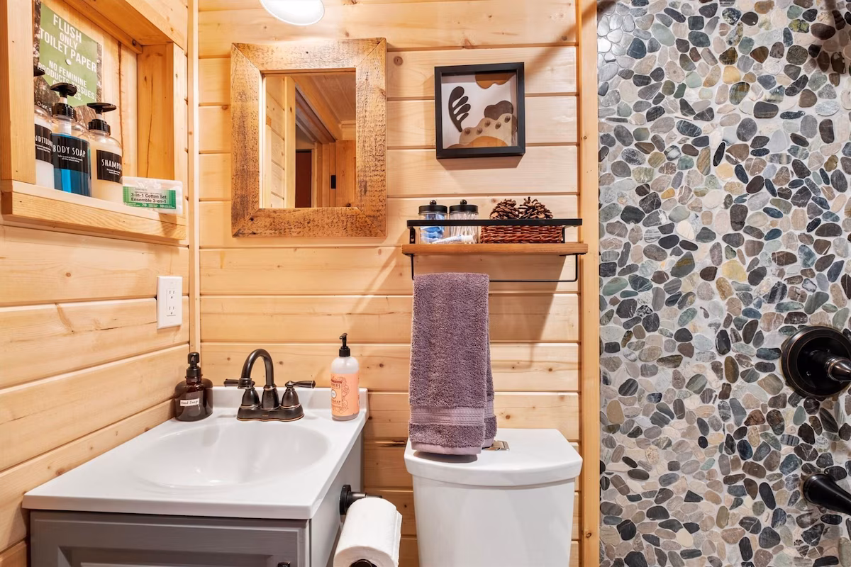 Perch – Waterfront A-Frame 2BR Cabin, cabin with a private hot tub, photo 4