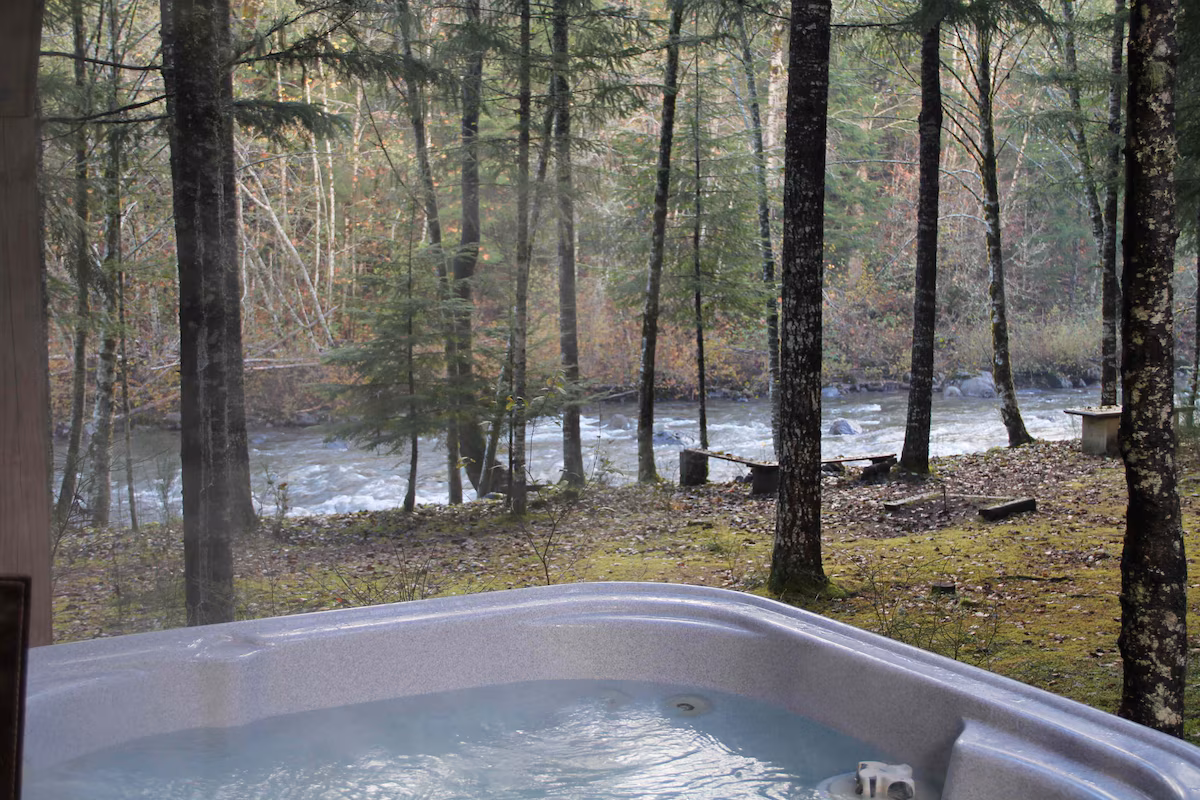 Riverfront Cabin with Panoramic Views, cabin with a private hot tub, photo 1
